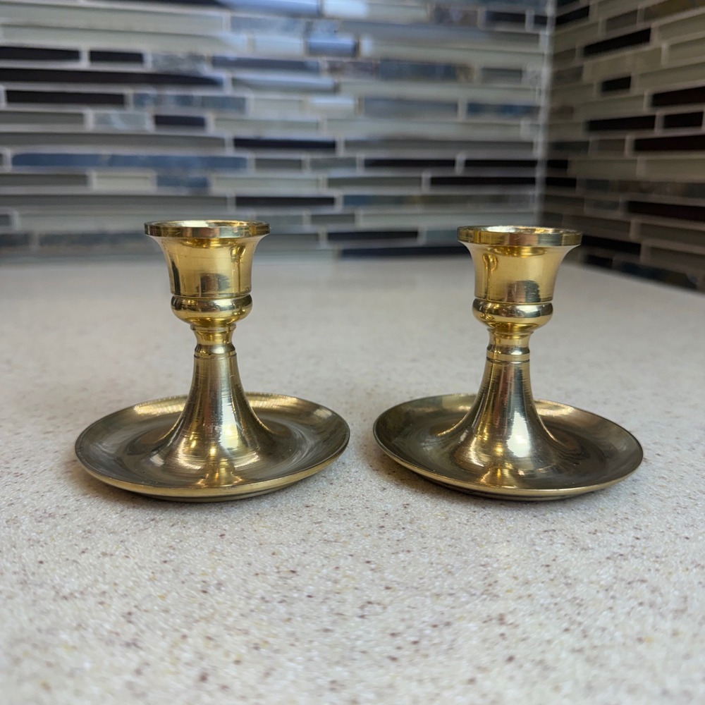 Vintage Solid Brass Candlestick Holders Set of 2 Taper Candle Stands Taiwan